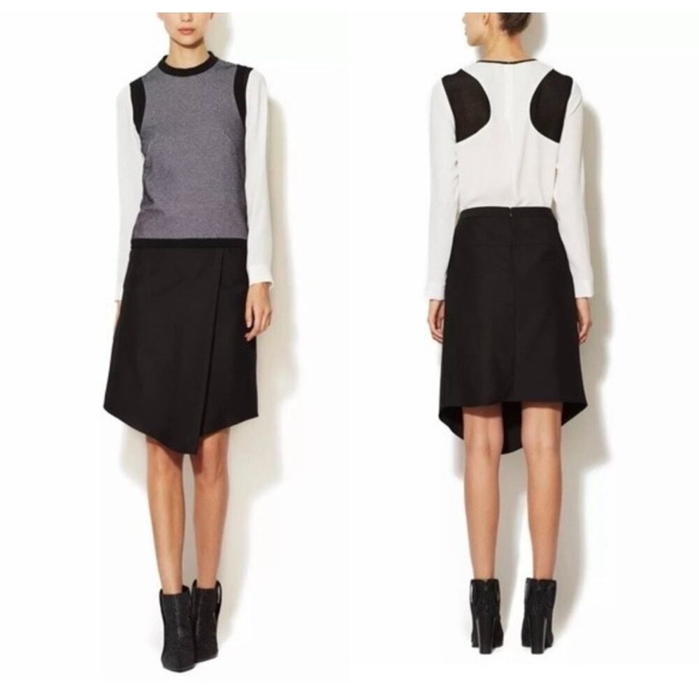 Tibi Sharkskin Suiting Draped Black Midi Skirt Size 4